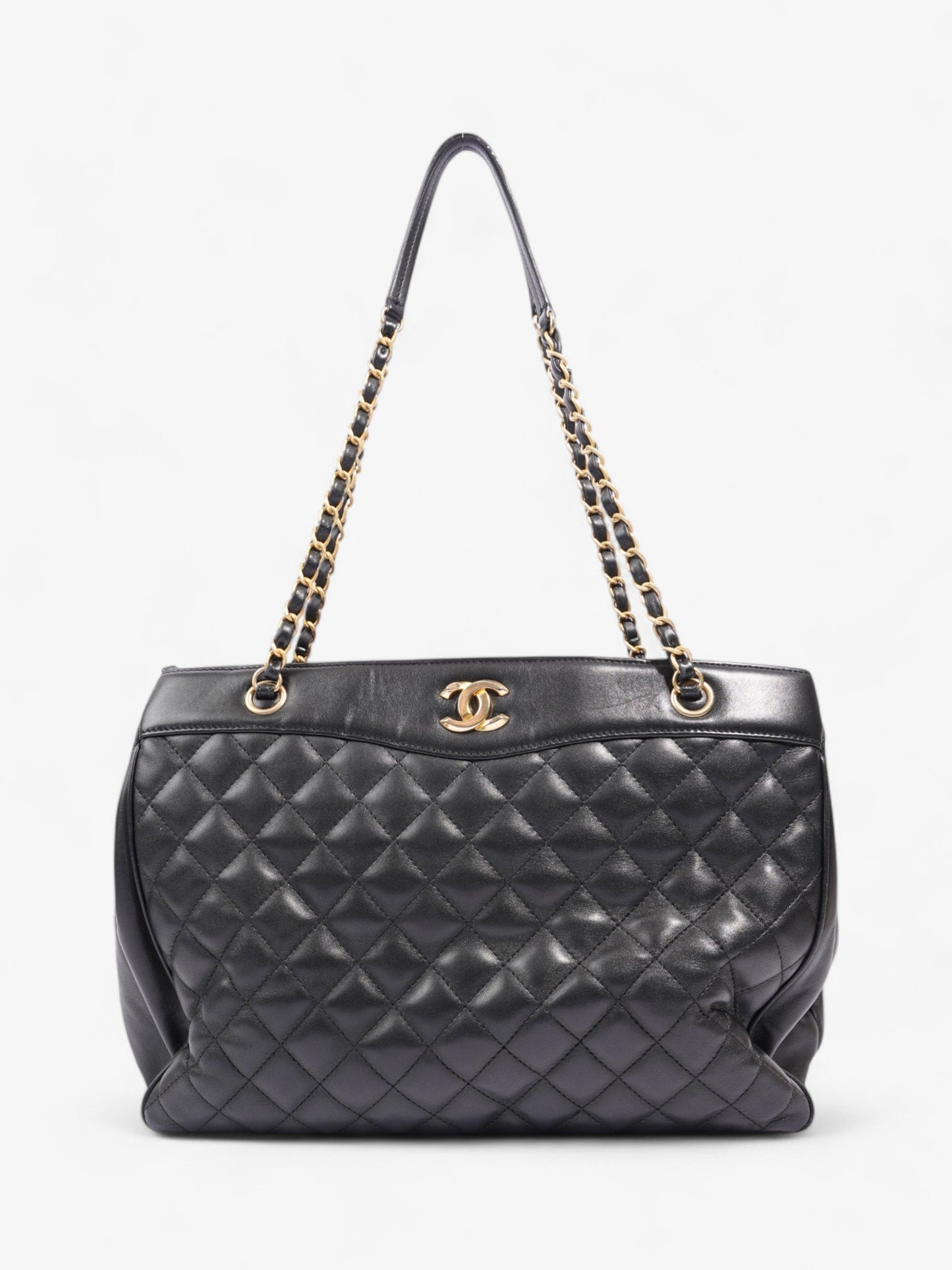 Chanel Shopping Bag Black Lambskin Leather Large
