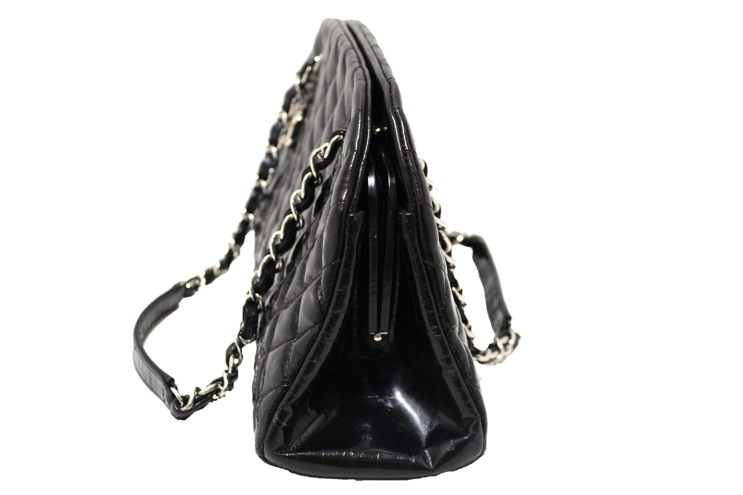 Chanel Black Patent Quilted Medium Just Mademoiselle Bowling Bag