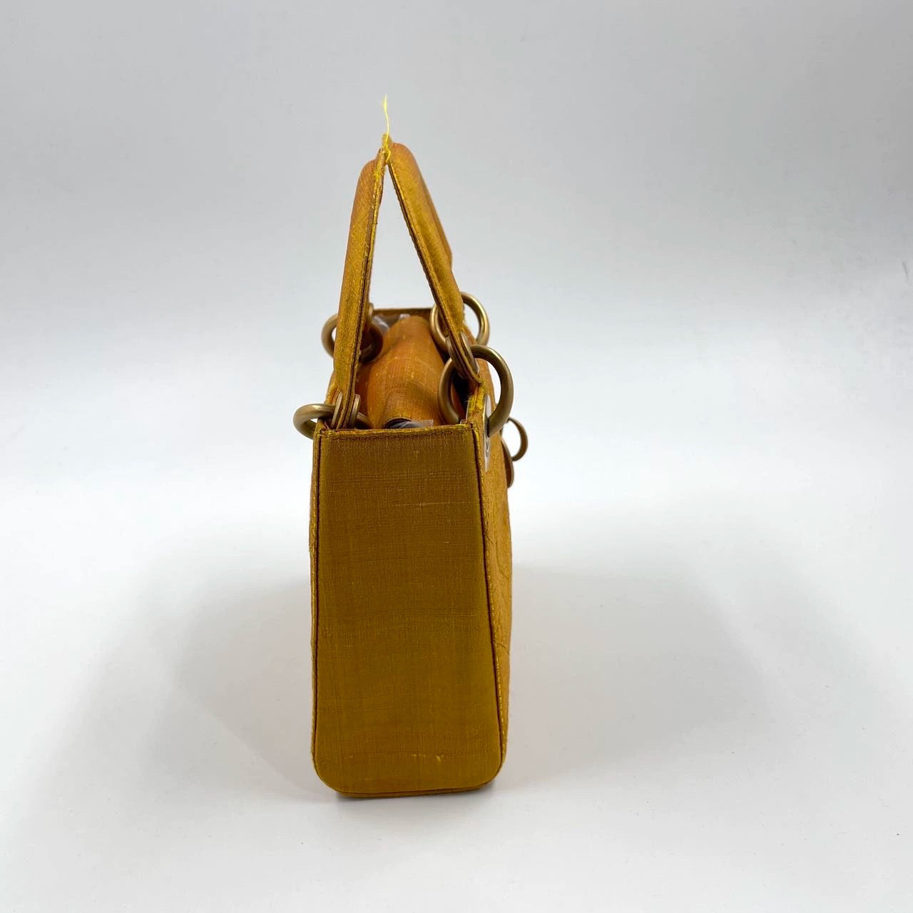 Lady Dior Mini Mustard Yellow Silk Cannage Handbag