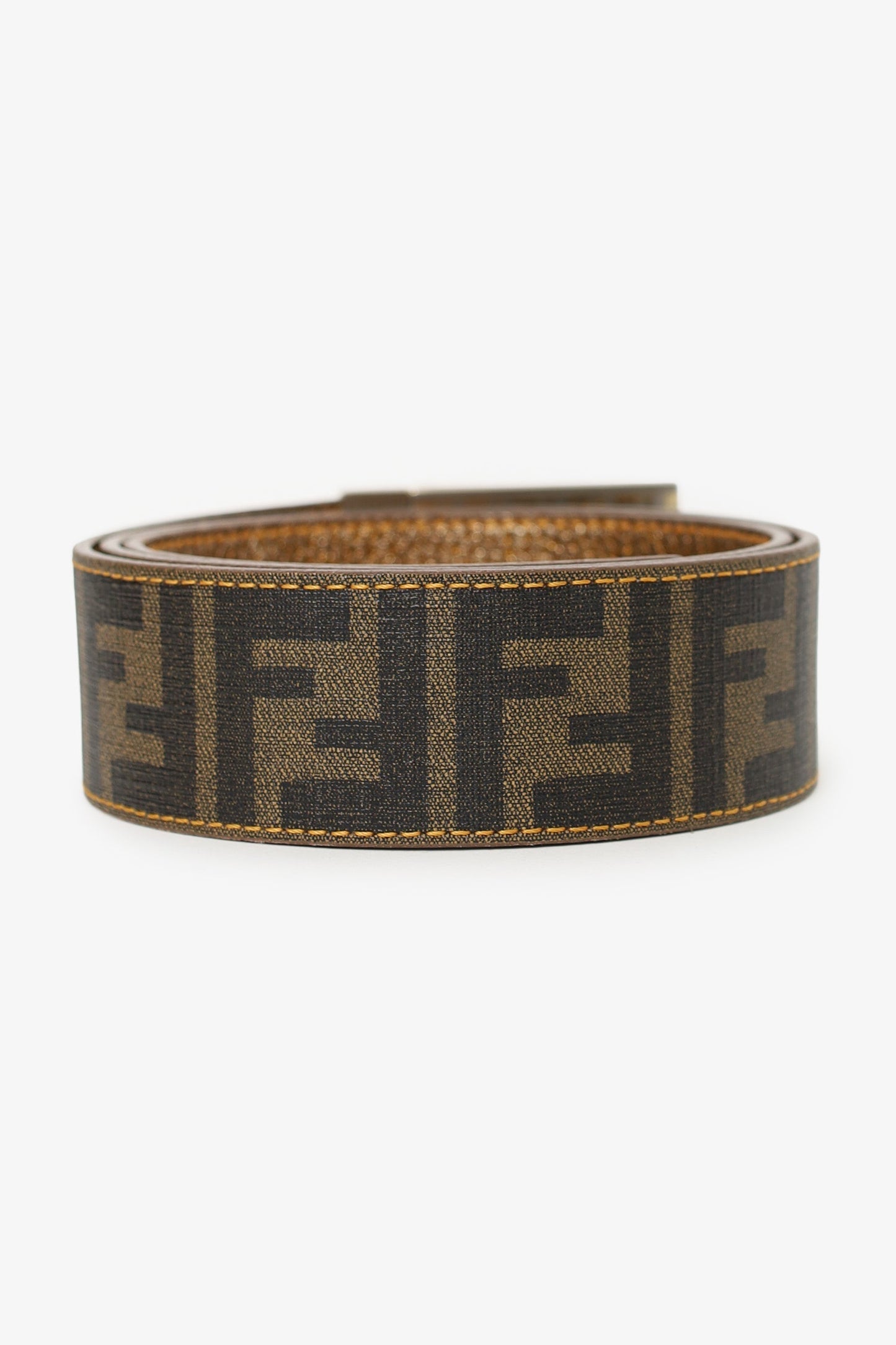 Fendi Gold Metallic/Zucca Coated Canvas Reversible Plaque Buckle Belt