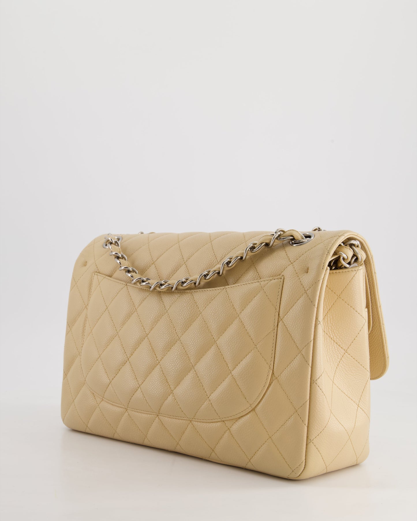 Chanel Flap Classic Caviar Leather Beige Silver Shoulder Bag