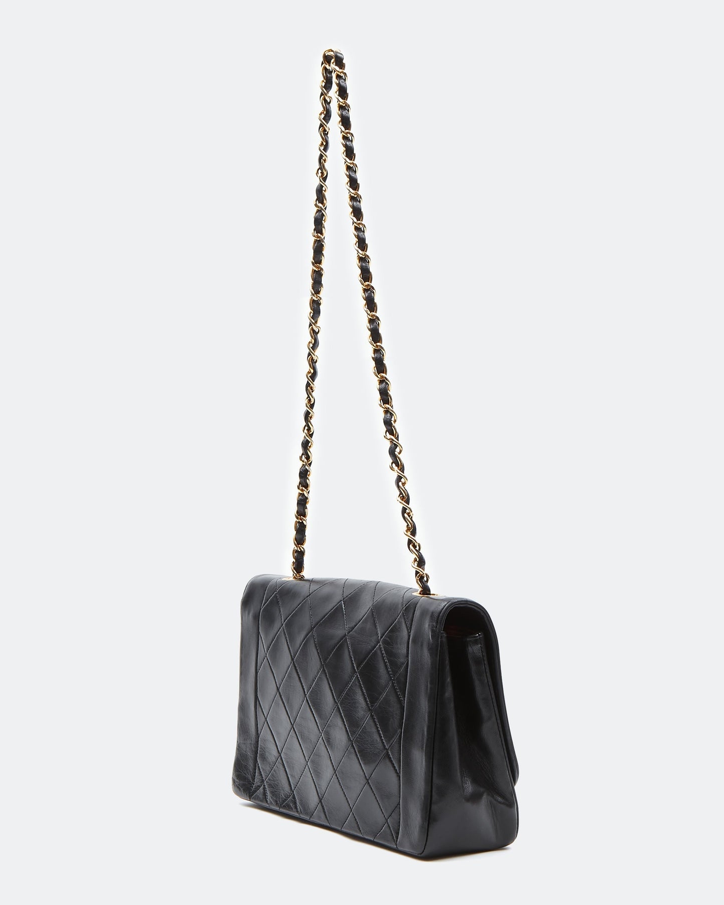 Chanel Black Lambskin Leather Quilted 24K Gold Diana Flap Bag