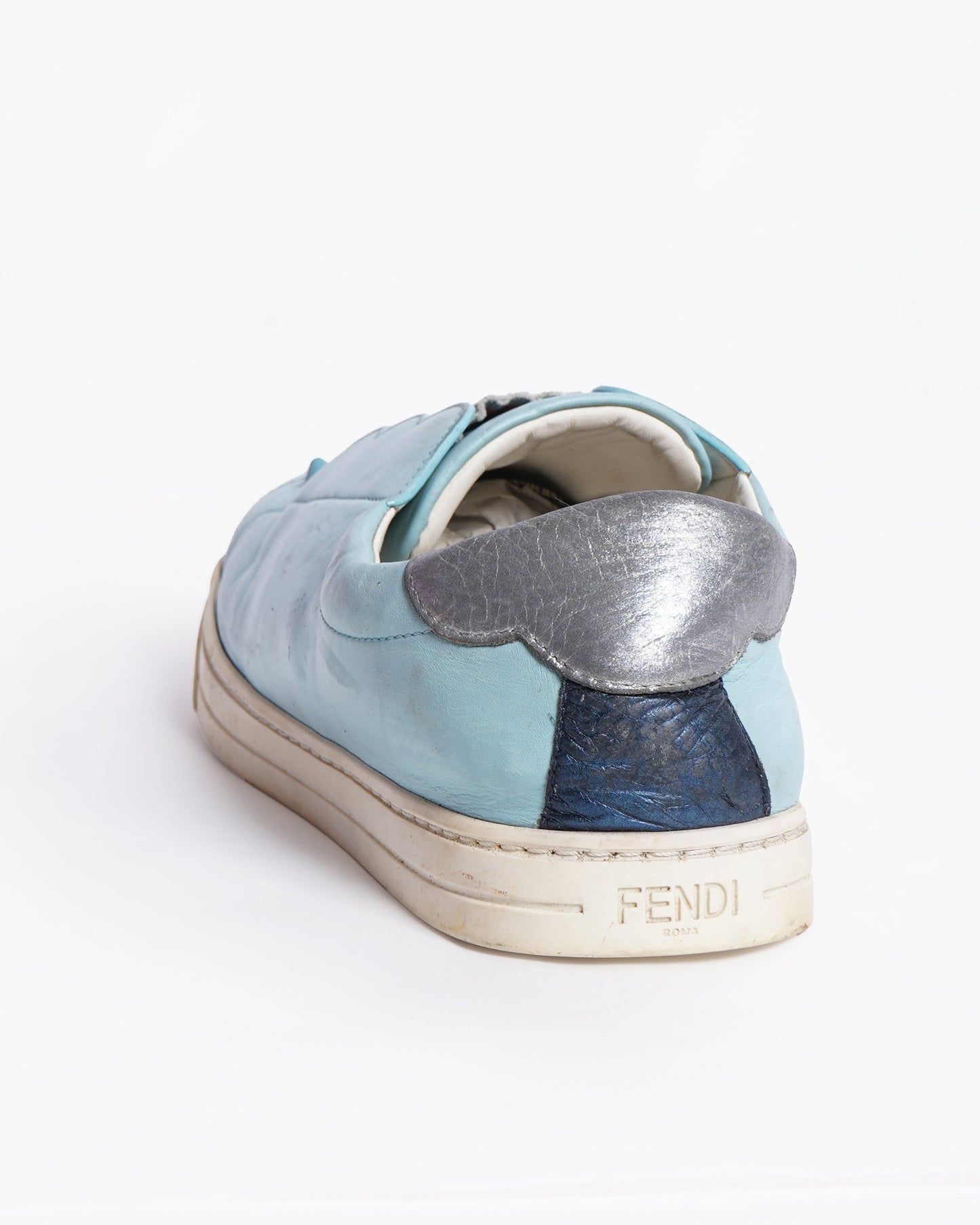 Fendi Blue Leather Rockoko Slip On Sneakers