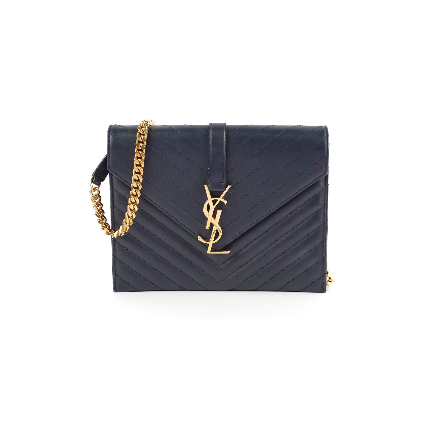Saint Laurent Clutch With Detachable Chain Navy