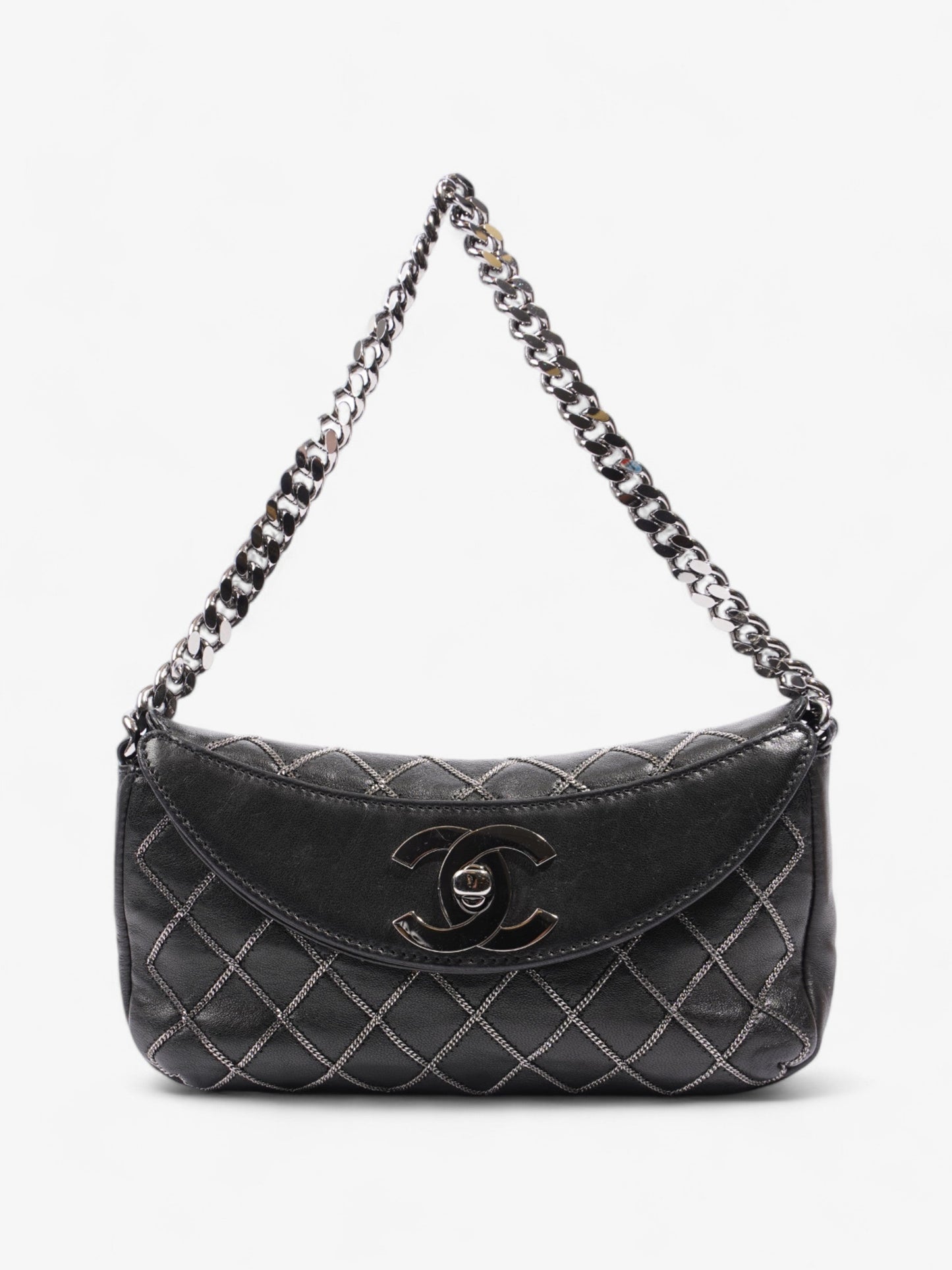 Chanel Chain Stitch Flap Bag Black Lambskin Leather