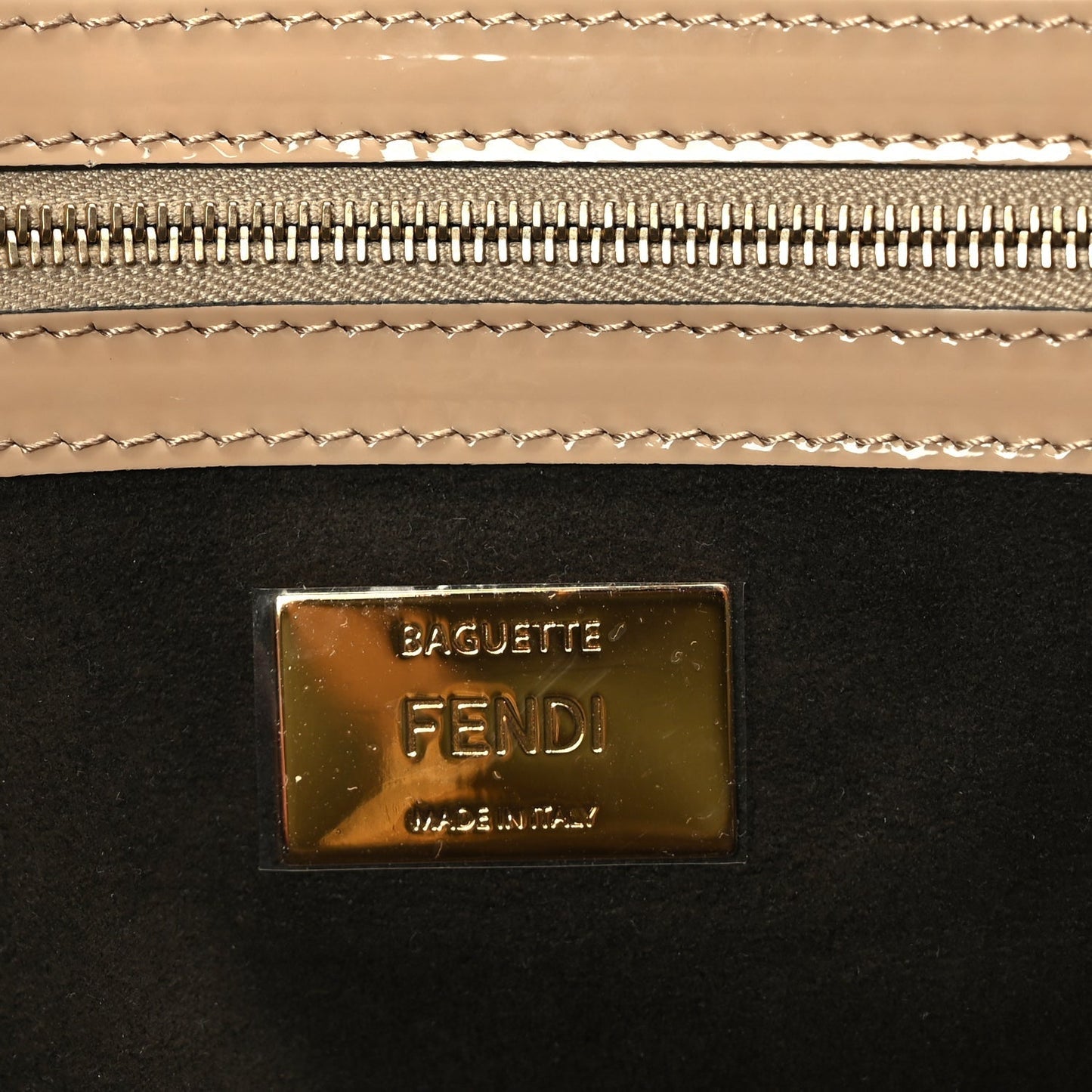 Fendi Shearling Vitello Vernice Mou Pequin Striped Baguette Tobacco Black Tortora