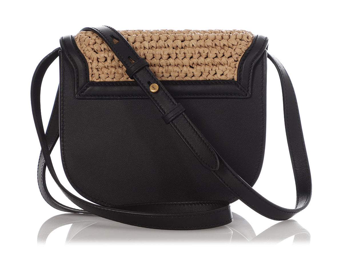 Saint Laurent Small Raffia And Black Monogram Kaia