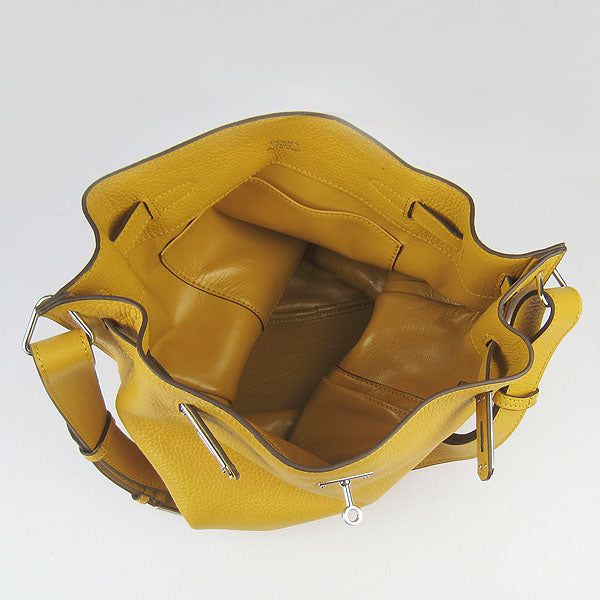 Luxury Hermes Nappa Leather Shoulder Bag Yellow Silver