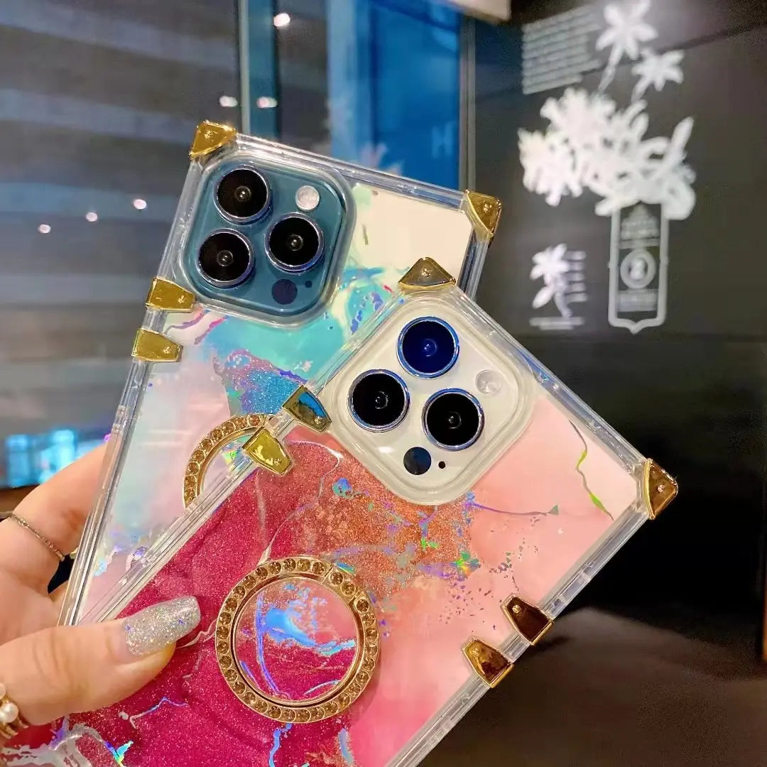 Simple Rhinestone transparent square phone case