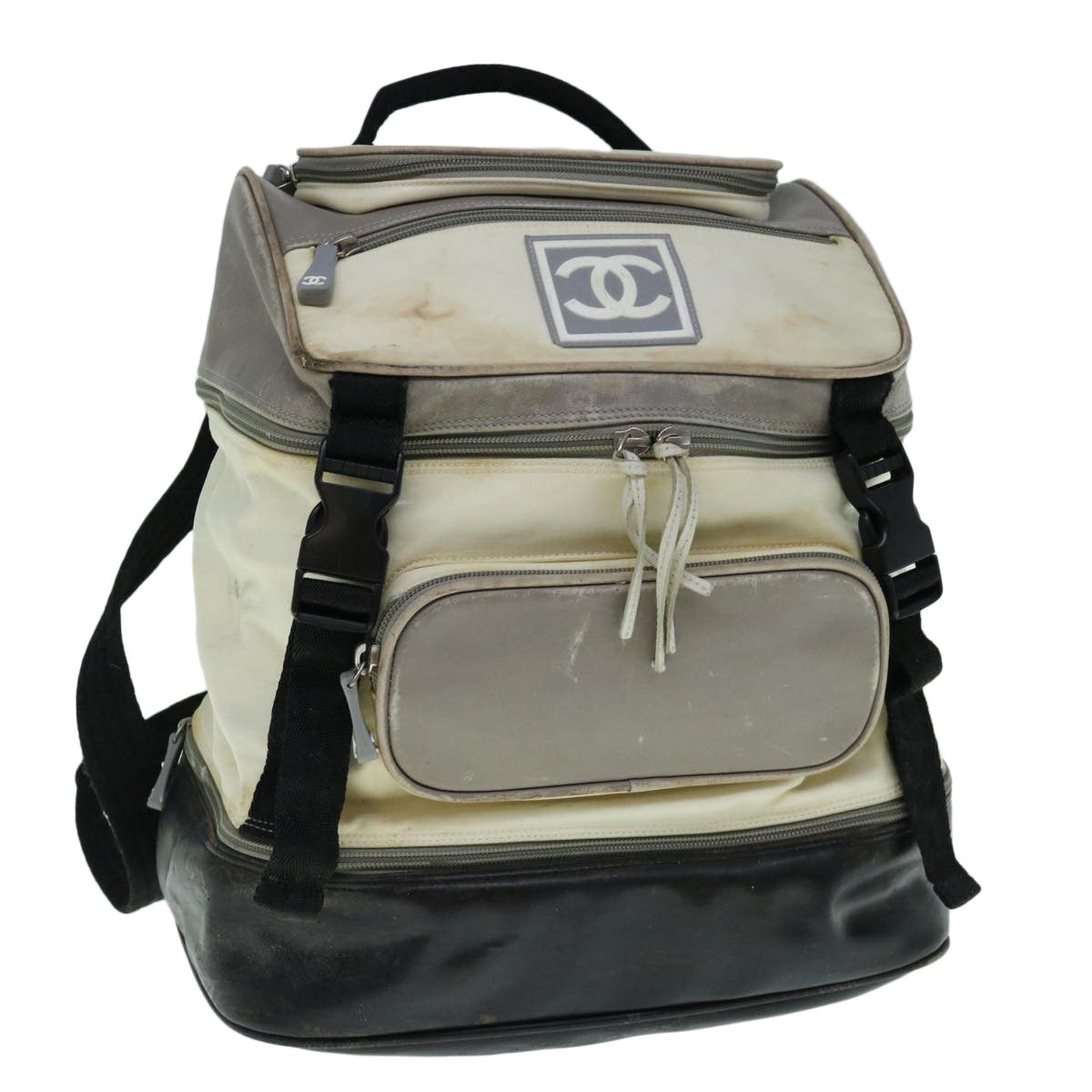 Chanel Backpack Nylon Beige CC Auth bs10906