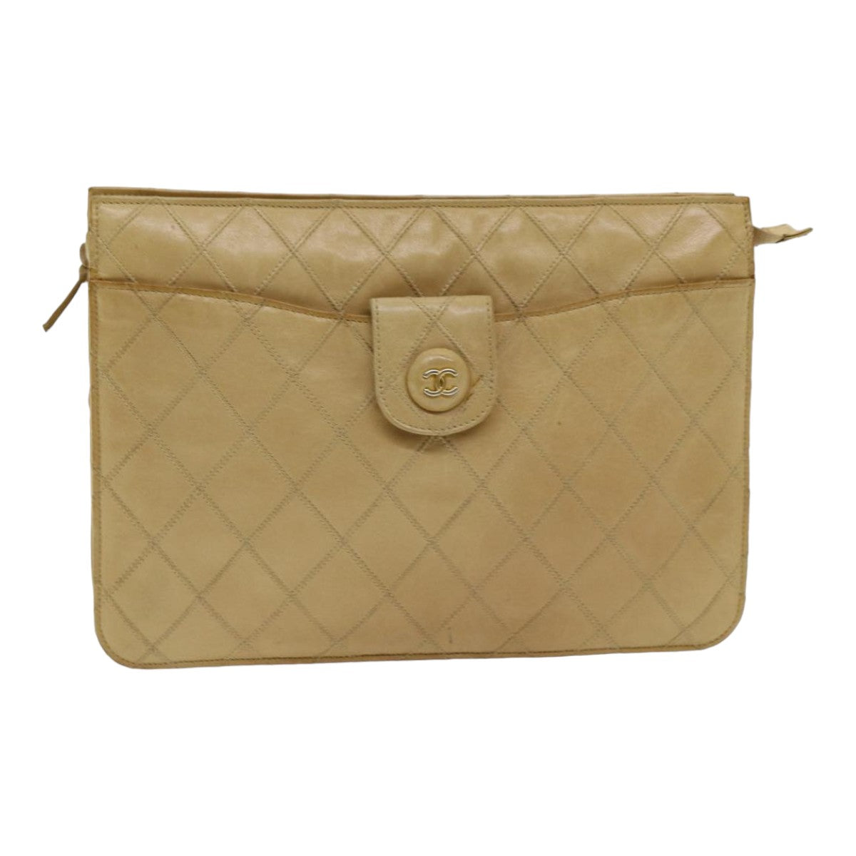 Chanel Bicolore Clutch Bag Leather Beige CC Auth bs16340