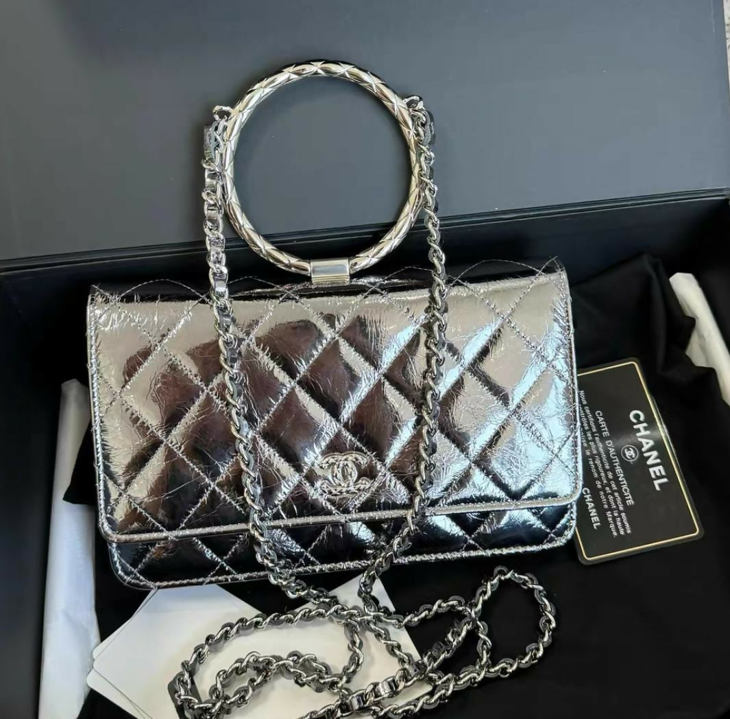 Chanel Timeless Quilted Silver Shoulder Bag