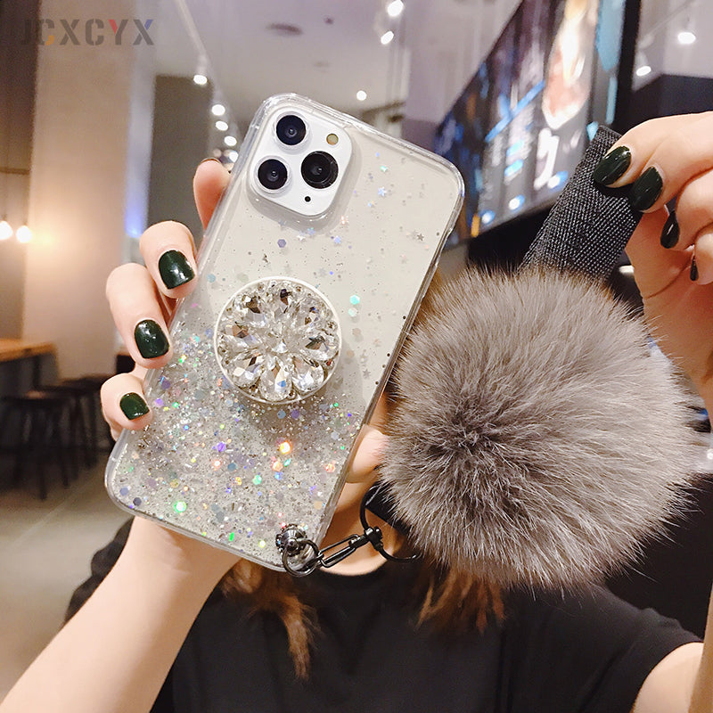 Starry sky silver foil holder hairball phone case