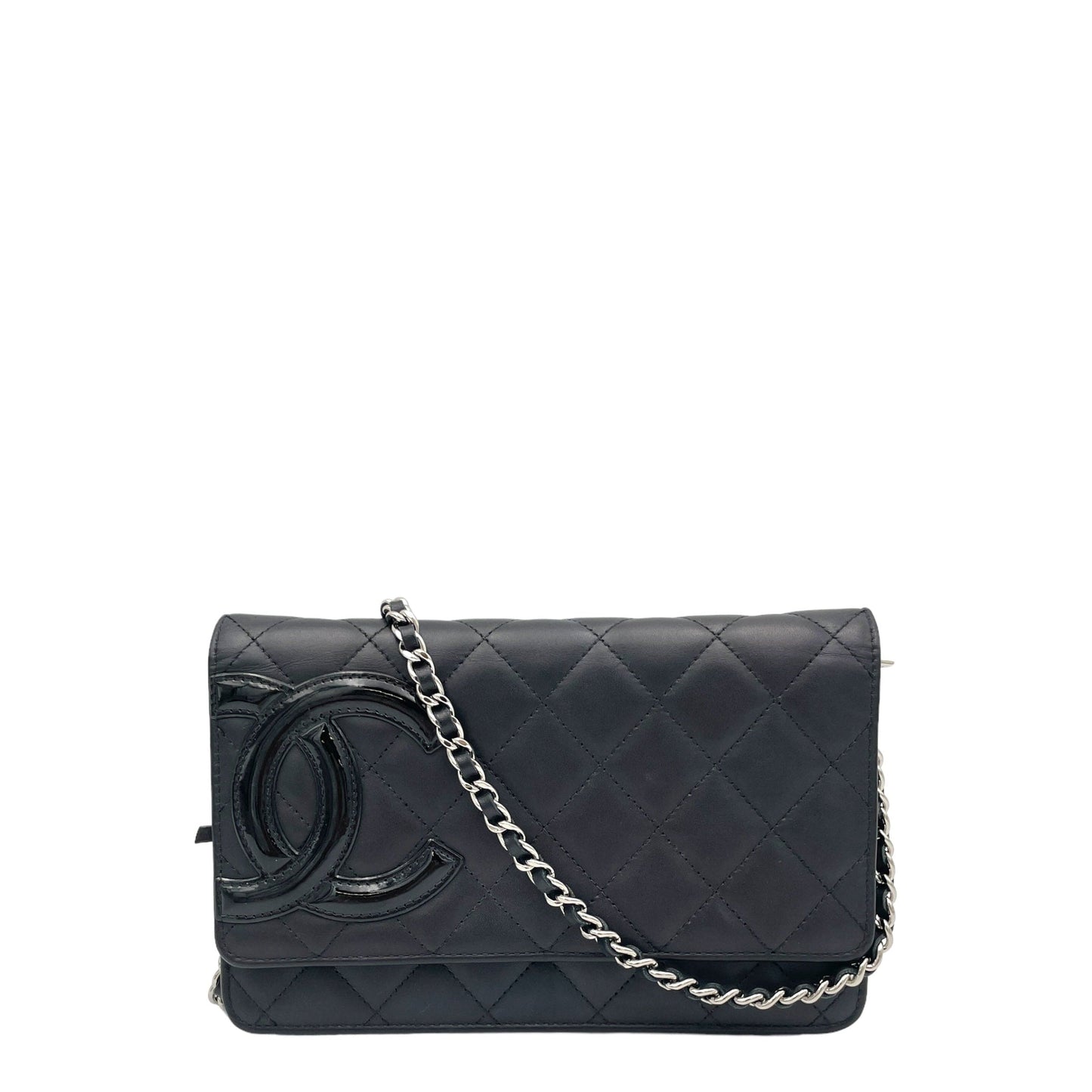 Chanel Cambon Calfskin Black Silver Chain Crossbody