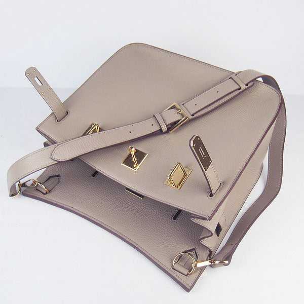 Luxury Hermes Leather Shoulder Bag Grey Golden