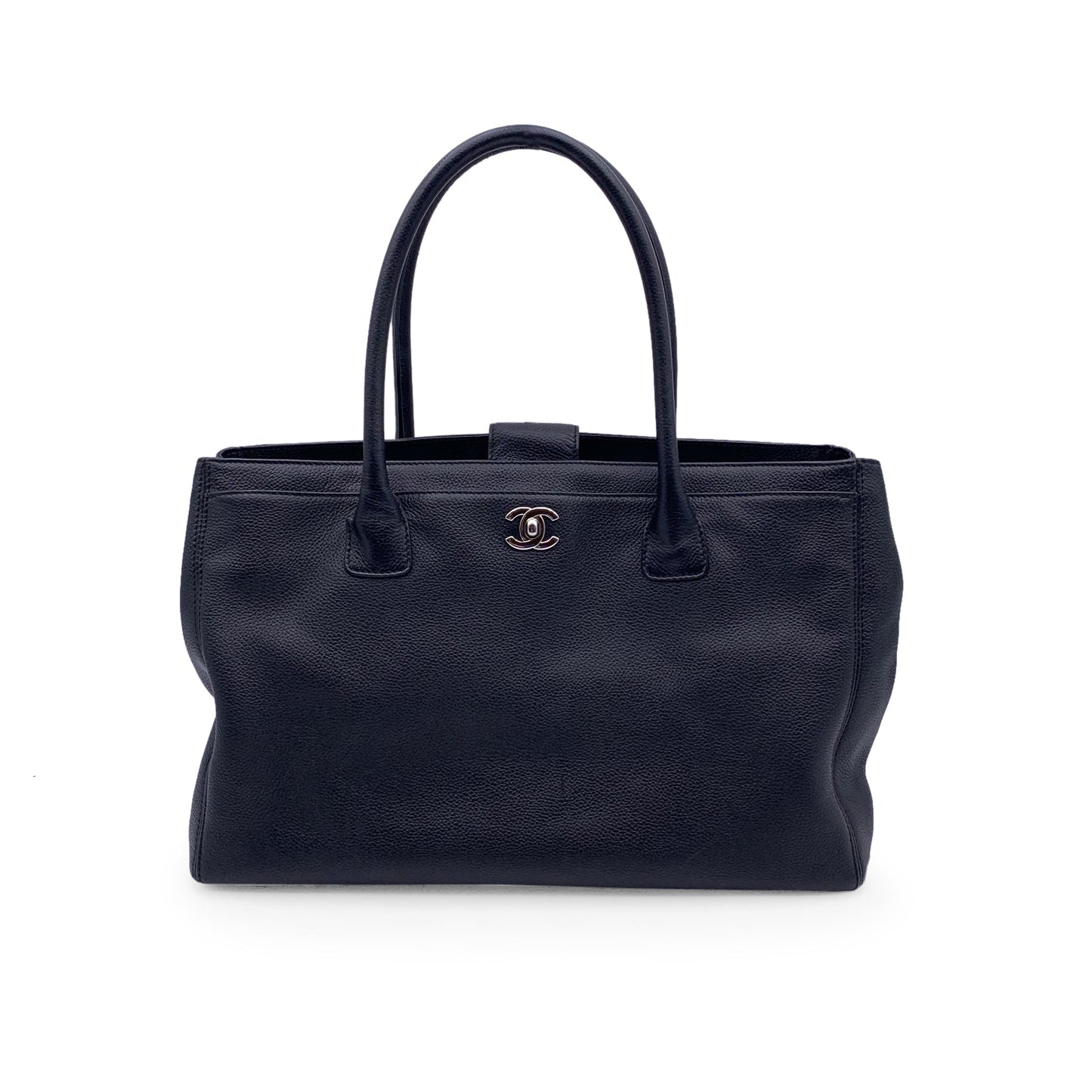 Chanel Black Pebbled Leather Executive Tote Bag Handbag 2000S