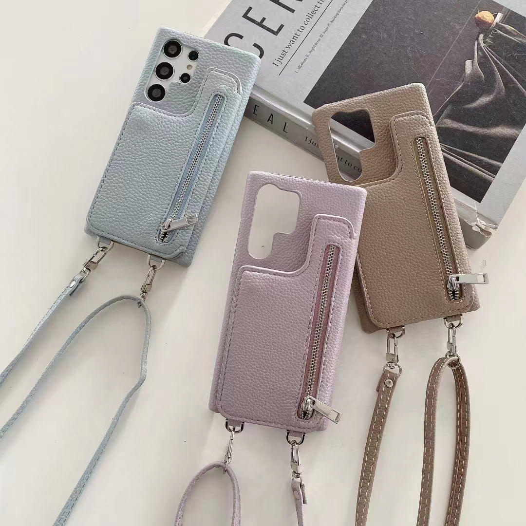 Leather Card Holder Makeup mirror phone case For samsung S24