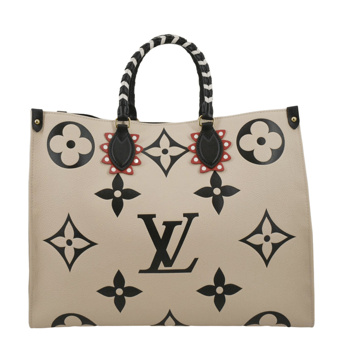 LOUIS VUITTON Onthego GM Crafty Monogram Giant Empreinte Tote Bag Creme