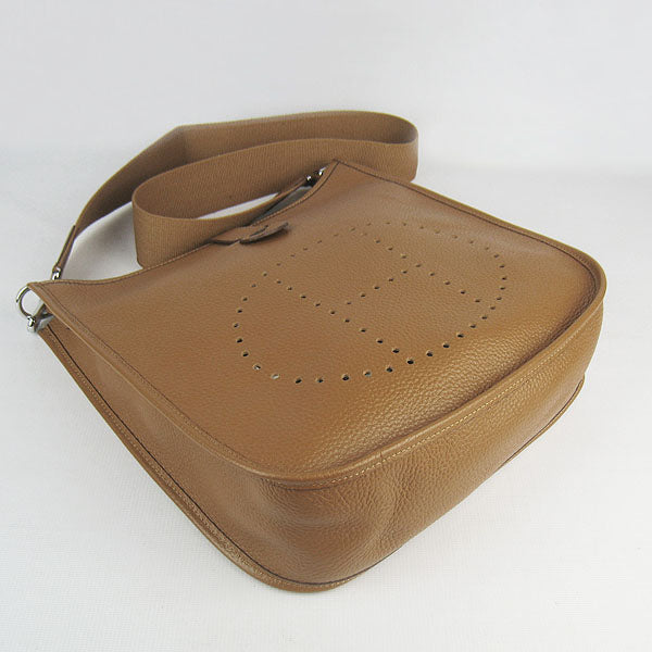 Luxury Hermes Evelyne I Handbag Light Coffee Silver