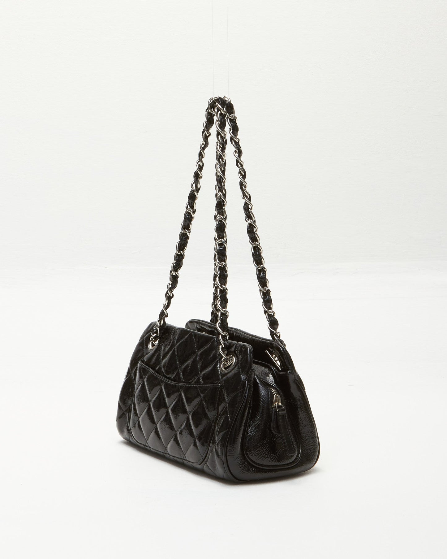 Chanel Black Patent Calfskin CC Logo Small Zip Chain Shoulder Bag