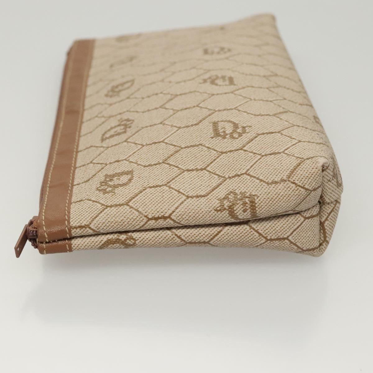 Christian Dior Honeycomb Zip Pouch Coated Canvas Beige Pvc Bag