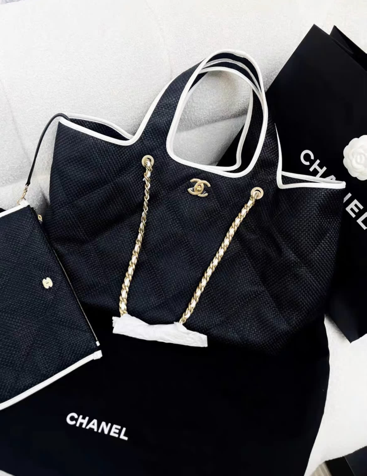 Chanel Shopping Tote Calfskin Black Tote Bag