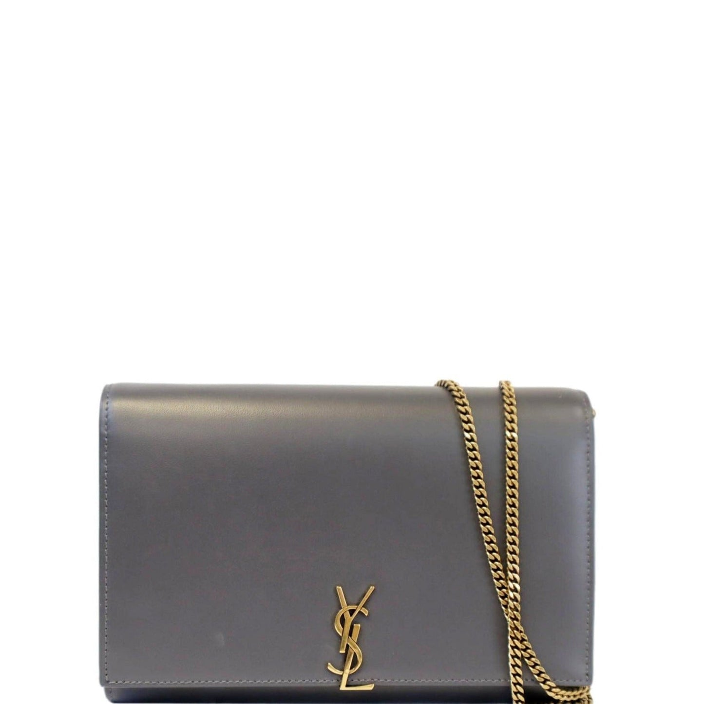 Yves Saint Laurent Flap Leather Shoulder Bag Light Gray-
