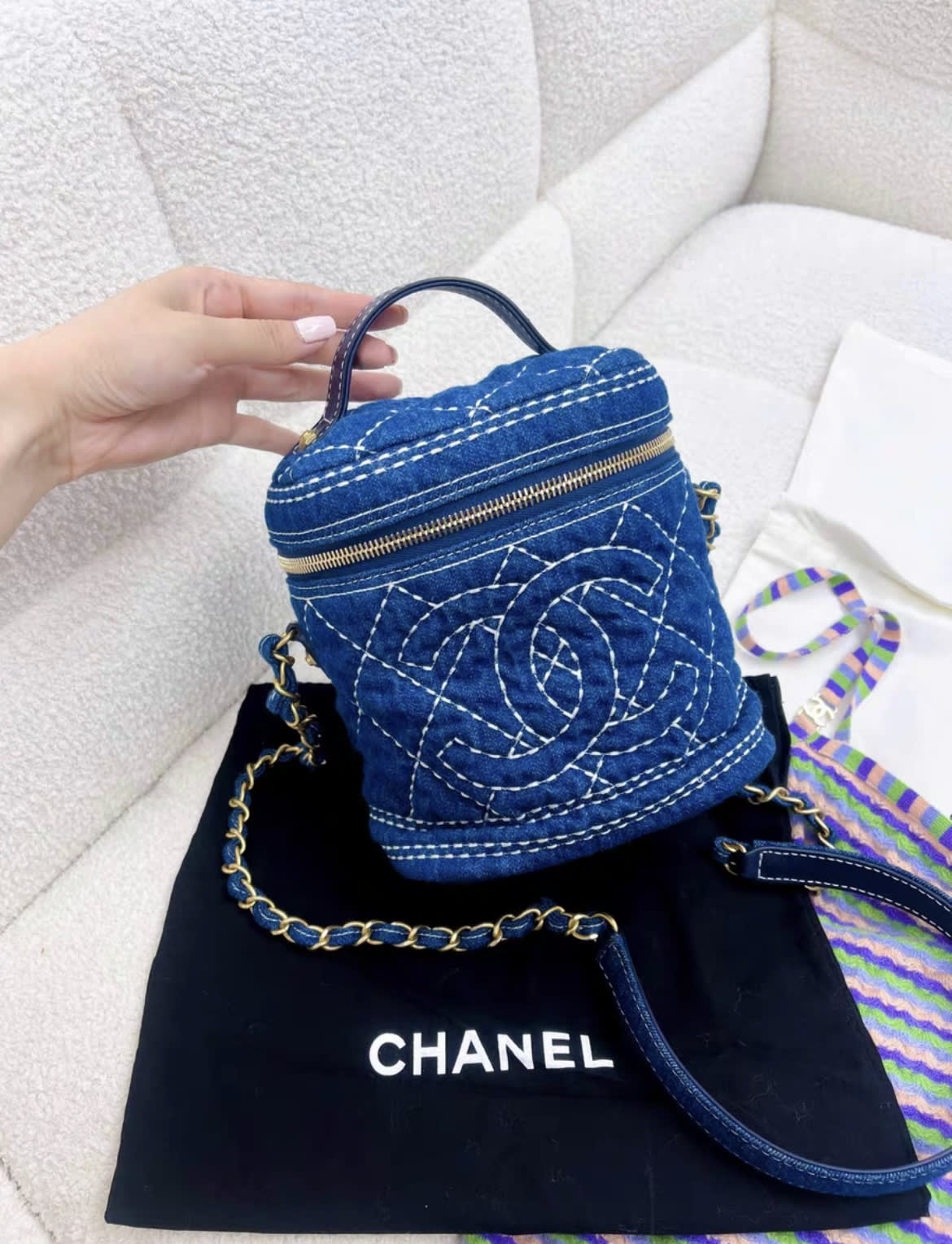 Chanel Vanity Leather Blue Clutch
