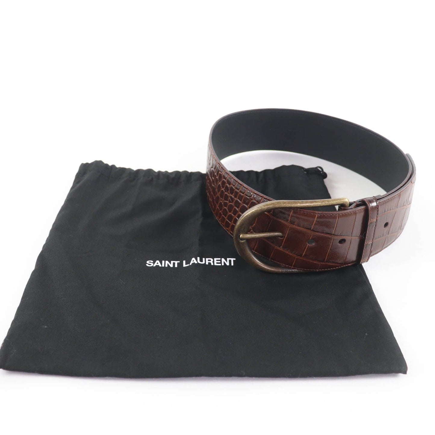 Saint Laurent Croco Embossed Leather Belt