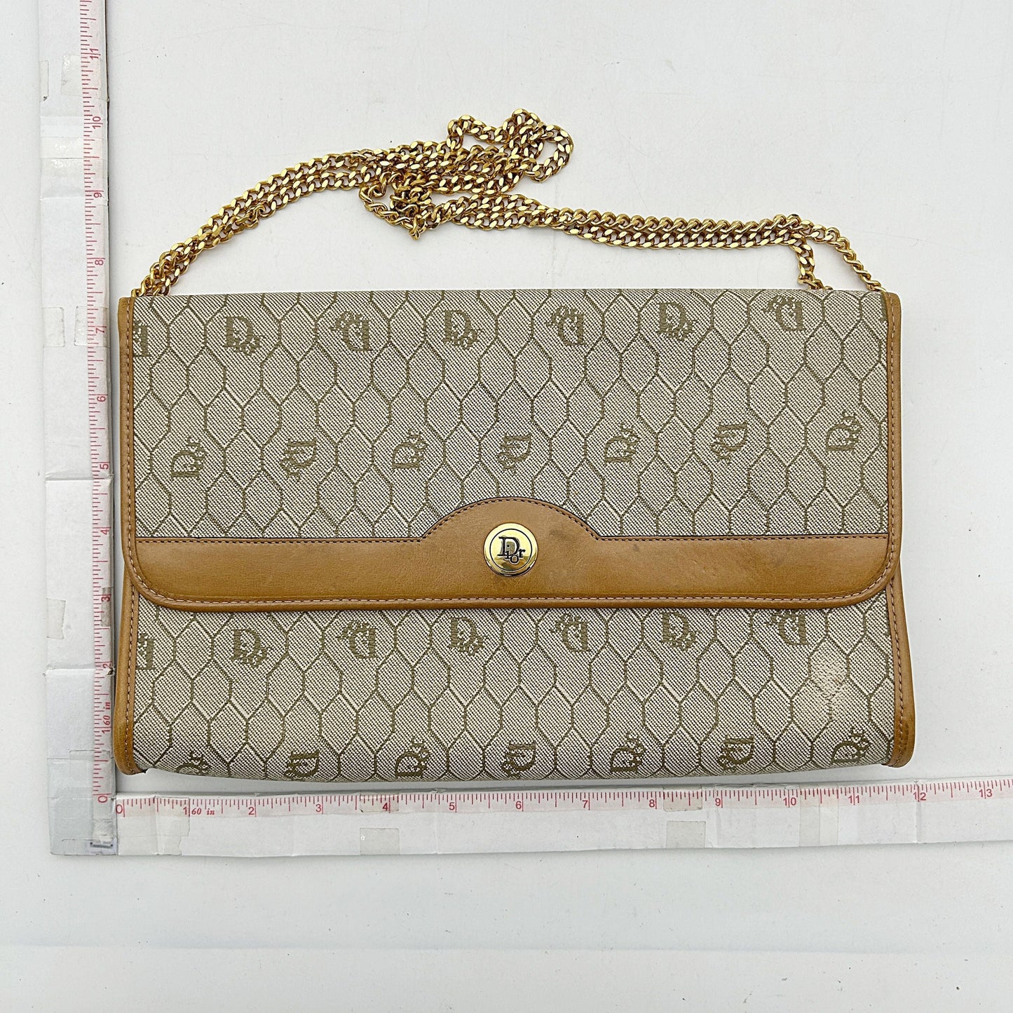 Christian Dior Bag Honeycomb Pattern Chain Shoulder Brown Beige Di3319Cc