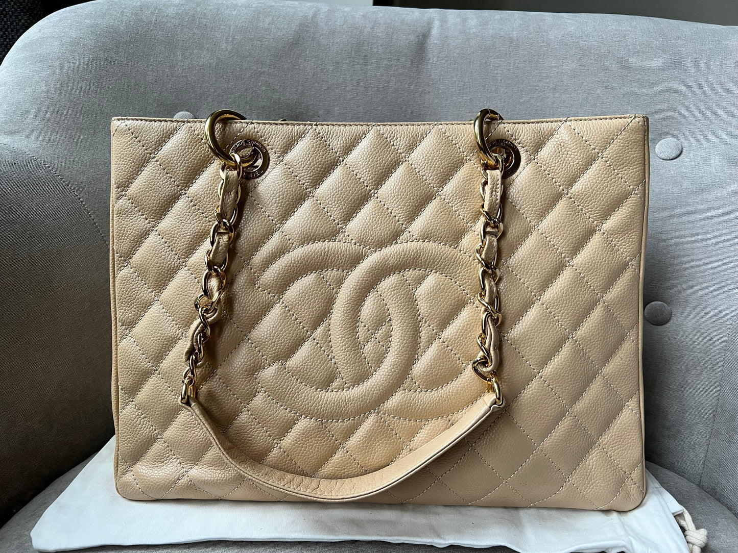Chanel Caviar Beige Gold Luxury Tote
