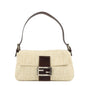 FENDI Mamma Baguette Zucca Canvas Leather Shoulder Bag Beige 26424