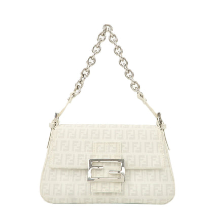 FENDI Mini Mamma Baguette Zucchino Canvas Leather Shoulder Bag