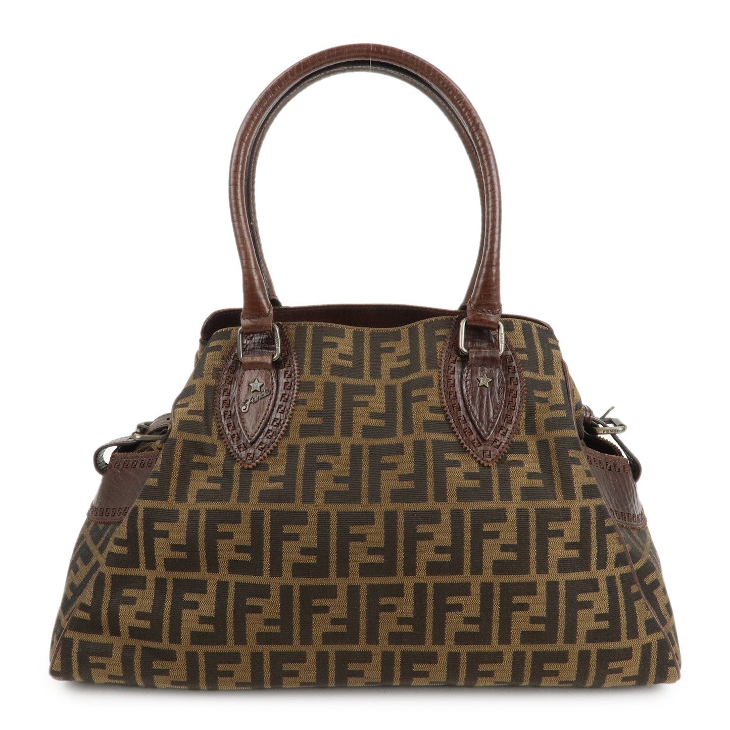 FENDI Ethnico Zucca Canvas Leather Shoulder Bag Brown 8BN162