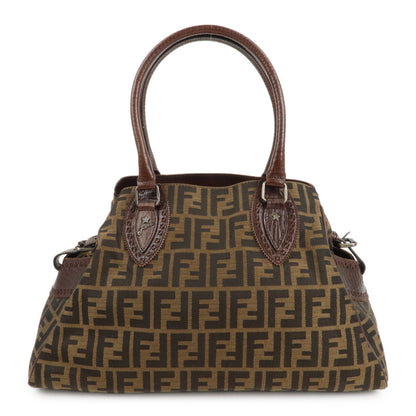 FENDI Ethnico Zucca Canvas Leather Shoulder Bag Brown 8BN162