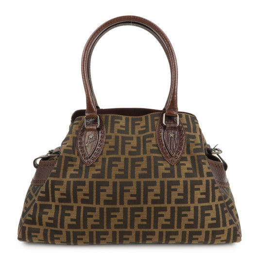 FENDI Ethnico Zucca Canvas Leather Shoulder Bag Brown 8BN162