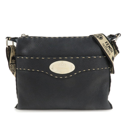 FENDI Selleria Leather Shoulder Bag Crossbody Bag Black 8BT092