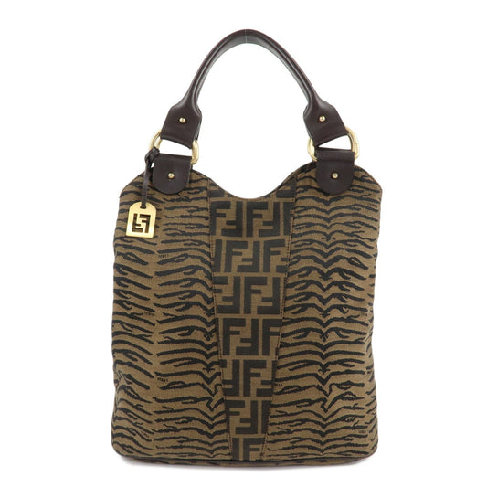 FENDI Zucca Canvas Leather Tote Bag Hand Bag 8BR284 Brown Black