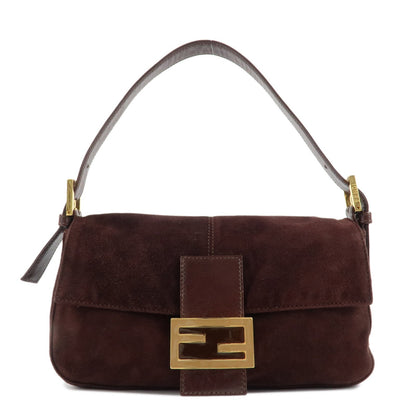 FENDI Suede Leather Shoulder Bag Dark Brown 26424