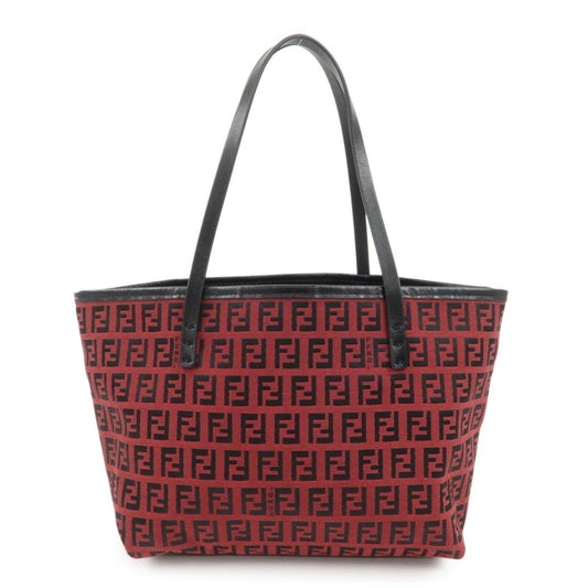 FENDI Zucchino Canvas Leather Mini Tote Bag Red Black 8BH056