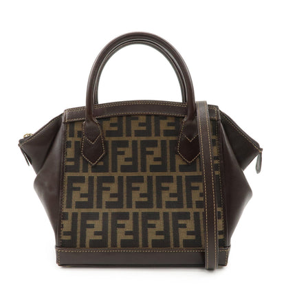FENDI Zucca Canvas Leather 2 way Leather Hand Bag Shoulder Bag