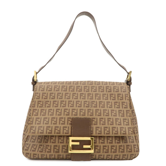 FENDI Mamma Baguette Zucchino Canvas PVC Leather Shoulder Bag