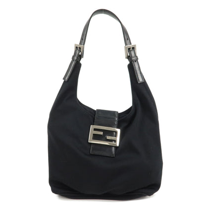FENDI Cotton Leather Shoulder Bag Black 26686
