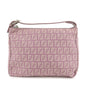 Auth FENDI Zucchino Canvas Leather Hand Bag Pouch Purple Beige 8N0005 F/S
