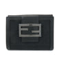 FENDI Zucchino Canvas Leather Double Hook Wallet Black 8M0035