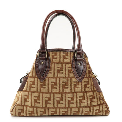 FENDI Ethnico Zucca Canvas Leather Tote Bag Brown 8BN157