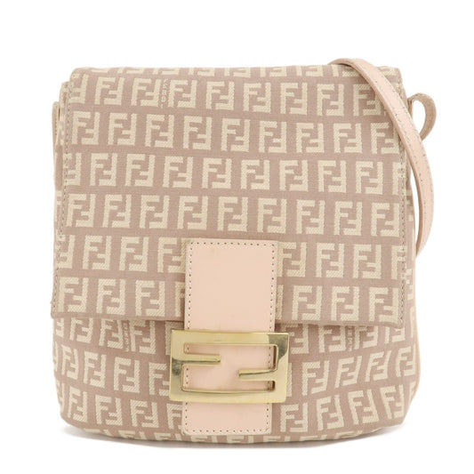 FENDI Zucchino Canvas Leather Shoulder Bag Pink Beige 8BT075