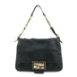 FENDI Mamma Baguette Leather Chain Shoulder Bag Gold Black 8BR638