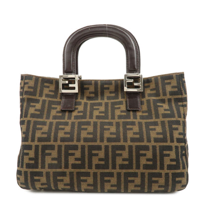 FENDI Zucca Canvas Leather Tote Bag Black Brown 26693