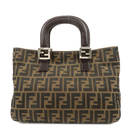 FENDI Zucca Canvas Leather Tote Bag Black Brown 26693